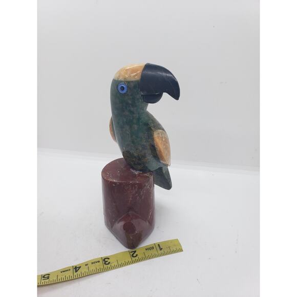 Vintage Hand Carved Gemstone Parrot Sculpture Bird Agate & Jasper Gems 2 pcs - Picture 8 of 12